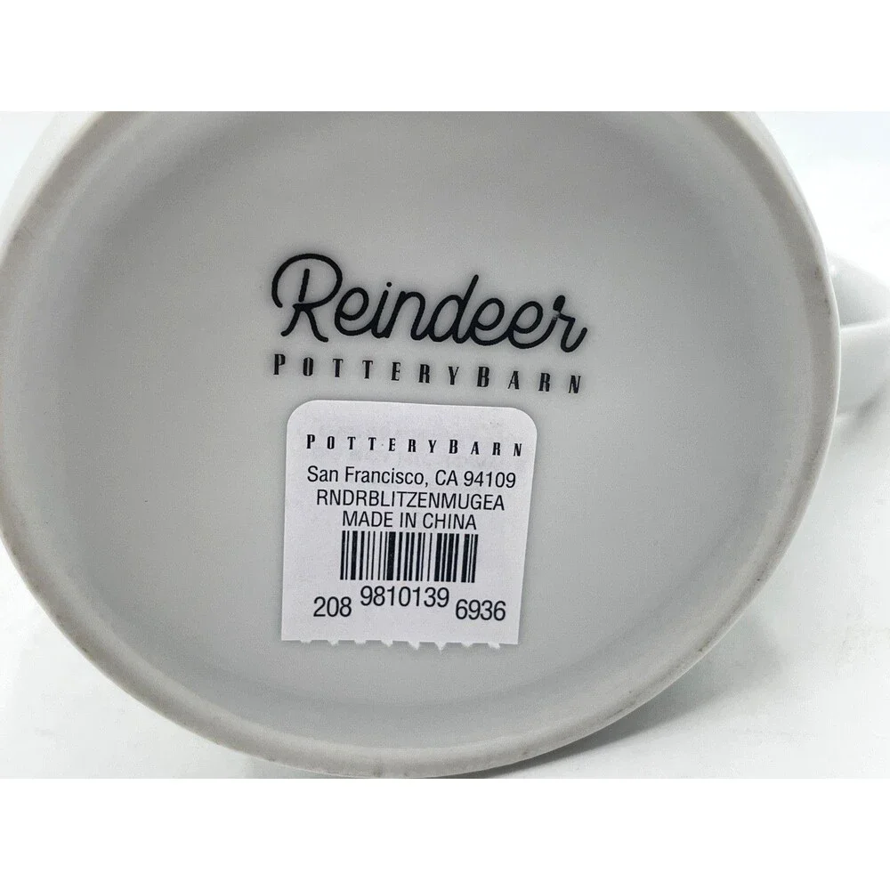 NEW Pottery Barn Reindeer Mug BLITZEN Platinum Trim
